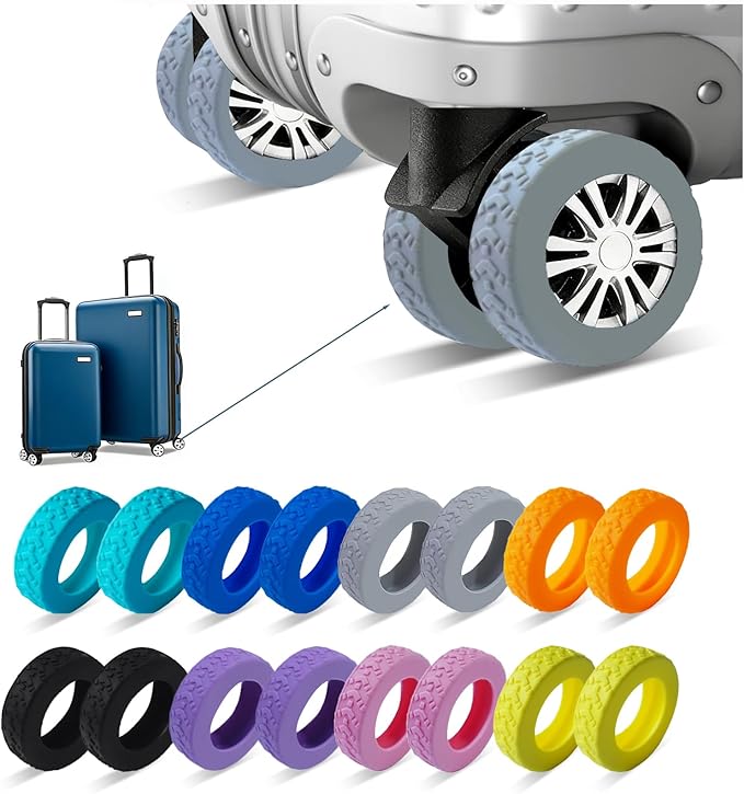 16 Pcs Upgrade Luggage Wheel Covers,Silicone Luggage Wheel Cover, 2-2.4 inches Carry-On Suitcases or Office Chair Caster, Scratch-Resistant and Noise-reducing design,Essential Travel Accessories(Grey)