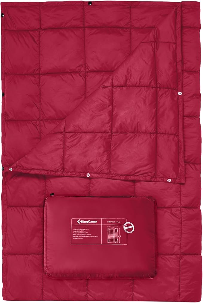 KingCamp Ultralight Camping Blanket, Packable Down Alternative Puffy Wearable Blankets Weatherproof Warm Package Quilt with Snap Buttons for Outdoor Hiking Travel Picnic Stadium (78.7" L x 56.7" W)