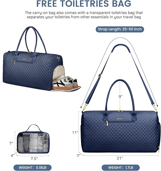 Women Weekender Travel Duffle Bag: Travel Duffel Overnight Bags with Shoe Compartment Large Carry on Tote with Toiletry Bag Weekend Traveling Yoga Gym Hospital Bag for Women with Wet Pocket Blue
