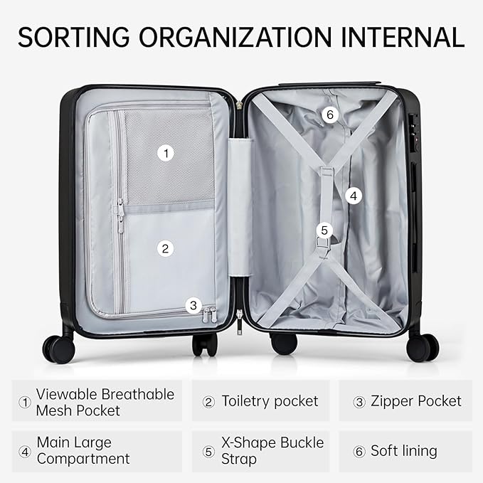 MILADA 28 Inch Large Checked Luggage, Hard Shell Suitcase with 360° Spinner Wheels, TSA Approved Lock, Lightweight Durable Hardside Travel Suitcase for Long Trips, Black