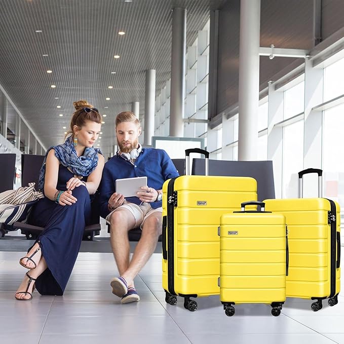 Explorer Lightweight Hardshell 20% Expandable 3-Piece Luggage Set with TSA Lock, Double Spinner Wheels, and Carry-On Suitcase,Yellow