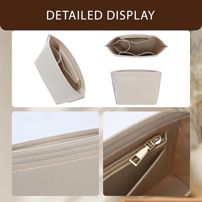 Premium Felt Purse Organizer Insert for Longchamp Le Pliage, Zipper Long Champ Bag Organizer Insert with Cup Holder, 8 Compartments