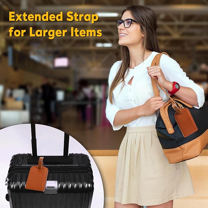 3 Pack Luggage Tags for Suitcases, TSA Approved Bag Tags, Baggage Tags with Privacy Protection, Travel Essentials Luggage Accessories, Reddish Brown