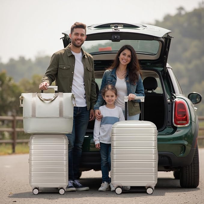 LARVENDER Luggage Sets 5 Piece Hardside Expandable Suitcase with Wheels Lock,PC+ABS Hardside Lightweight Rolling Suitcase for Women and Men,Champagne