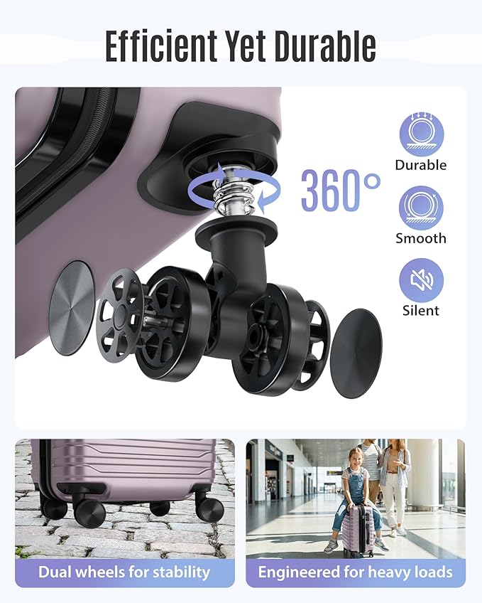 LIGHT FLIGHT Expandable Carry On Luggage 22x14x9 Airline Approved with Double Spinner Wheels, 20 Inch Lightweight Hard Shell Rolling Suitcases with TSA Lock, Rose Purple