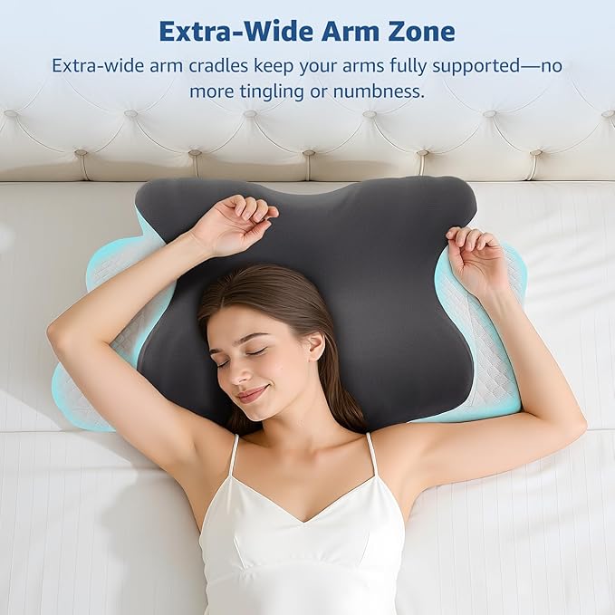 Cervical Pillow for Neck Support: Contour Memory Foam Pillow for Side Back Stomach Sleepers - Ergonomic Neck Pillow with 2 Heights & Widened Armrest Design