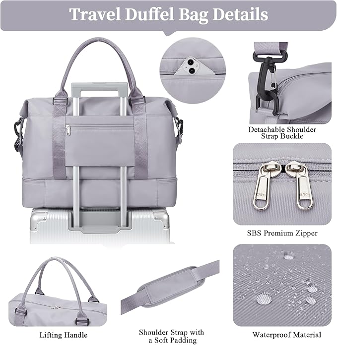Weekender Bags for Women,Personal Item Travel Bag with Shoes Compartment,Overnight Travel Duffel Bag with Toiletry Bag