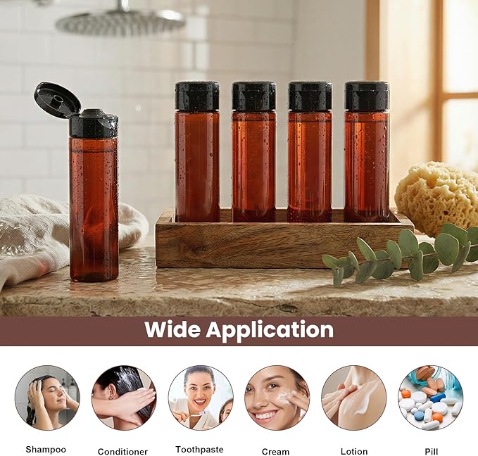 Cosywell 5 Pack Travel Bottles for Toiletries 3.4oz Shampoo Bottles TSA Approved Travel Size Containers Leak Proof Wide Mouth Squeeze Bottle for Lotion(Brown)