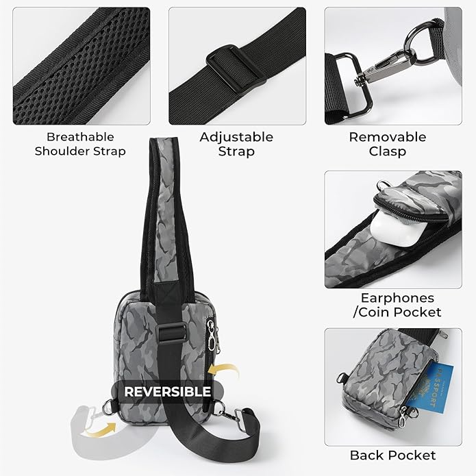 BROADREAM Mini Crossbody Sling Bag, Small Chest Bags Dual Pocket with Zipper Lock, RFID Blocking & Water Resistant Women Men