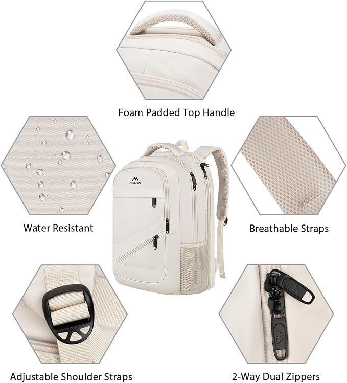 MATEIN Extra Large Backpack for Women, 18 Inch TSA College Backpack with Multiple Compartments & Anti Theft Pocket, 50 L Fashion Work Computer Carryon for Business, Cream Beige
