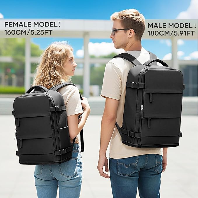 coowoz Large Travel Backpack For Women Men,Carry On Backpack Flight Approved,Hiking Backpack Waterproof Outdoor Sports Rucksack Casual Daypack Fit 15.6 Inch Laptop Shoes Compartment (Black)
