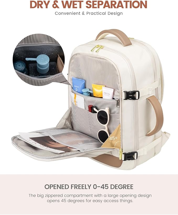 LOVEVOOK 40L Travel Backpack for Women Flight Approved, Carry on Backpack for Airplanes, TSA Personal Item Travel Bag, Waterproof 17 Inch Laptop Backpack, Business Weekender Overnight Daypack, 3Pcs