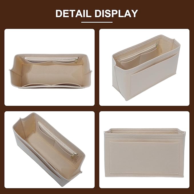 Doxo Backpack Organizer Insert for Longchamp Le Pliage L Backpack | Felt Material with 8 Compartments & YKK Zipper Pocket | Custom-Fit Longchamp Backpack Insert (LB, Beige)