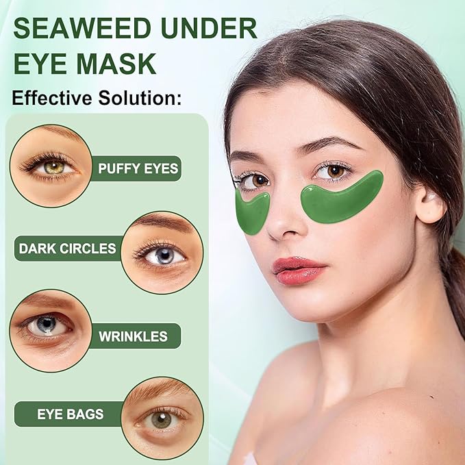 LAVONE Eye Mask - 30 Pairs Seaweed Under Eye Patches Skin Care Products - Eye Masks Skincare for Dark Circles and Puffiness, Reduce Wrinkles, Eye Bags and Fine Lines, for Women and Man - Dark Green
