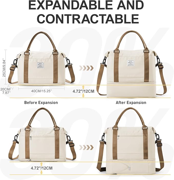 Travel Duffel Bag, Sports Tote Gym Bag, Shoulder Weekender Overnight Bag for Women