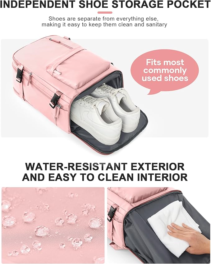 VGCUB Large Travel Backpack Bag for Women Men,Carry on Backpack,17 Inch Laptop Business Work Waterproof Backpack with Laptop Compartment,Person Item Flight Approved,Mochila de Viaje,Pink Large