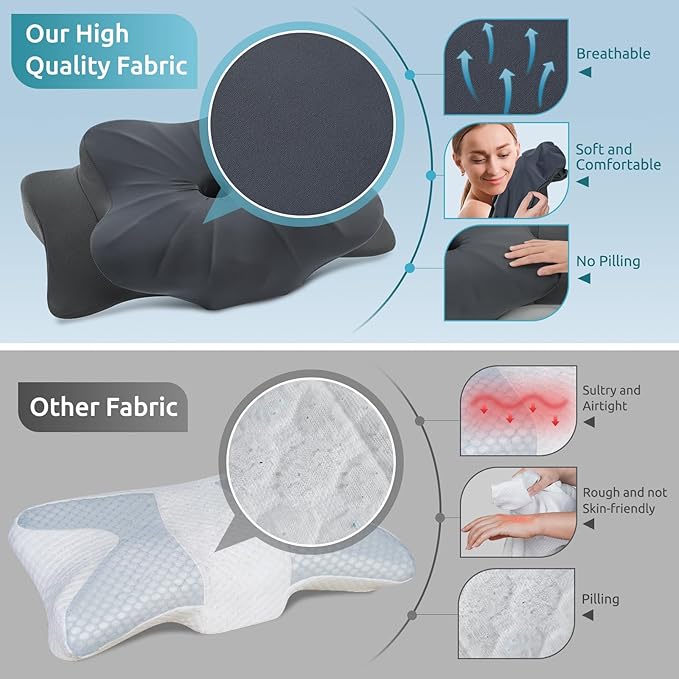 DONAMA Cervical Pillow for Neck and Shoulder Pain Relief, Cooling Contour Memory Foam Pillow, Dual-Height Ergonomic Neck Support Pillow for Side Back Stomach Sleepers with Removable Pillowcase