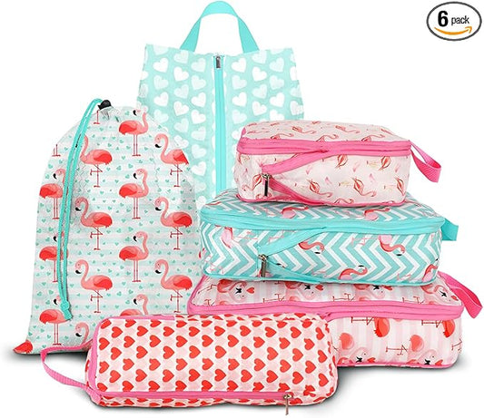 6 Pcs Compression Packing Cubes, Packing Cubes for Travel, Waterproof Luggage Organizer Bags Set, Cute Packaging Cubes for Women Kids Backpack Carry-Ons