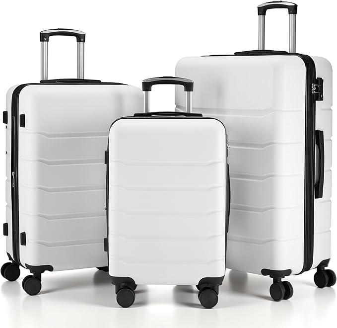 HealSmart Hardside Carry-On Luggage, Expandable Portable Hardshell Luggage with Spinner Wheels, Lightweight Suitcase TSA Lock, White, 3-Piece Set (20/24/28)