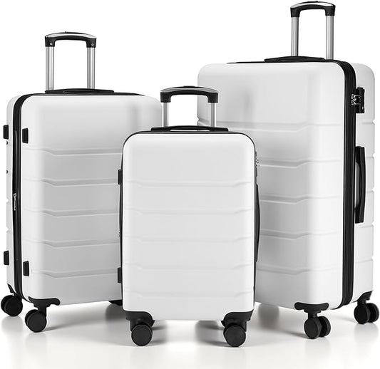 HealSmart Hardside Carry-On Luggage, Expandable Portable Hardshell Luggage with Spinner Wheels, Lightweight Suitcase TSA Lock, White, 3-Piece Set (20/24/28)
