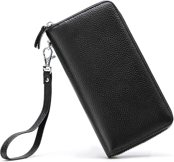 Moflycom Womens Wallet RFID Blocking Genuine Leather Zip Around Wallet Clutch Wristlet Travel Long Purse for Women