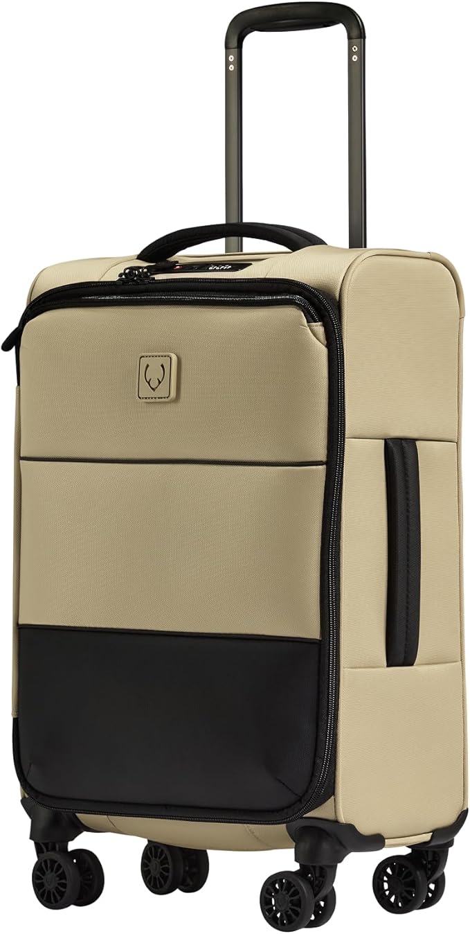 ANTLER - Soft Stripe Carry On Luggage 22x14x9 Airline Approved - Cabin Suitcase with Expander, Adjustable Handle, 4 Spinner Wheels, Lightweight, TSA Lock - Recycled Polyester Luggage - Sand Yellow