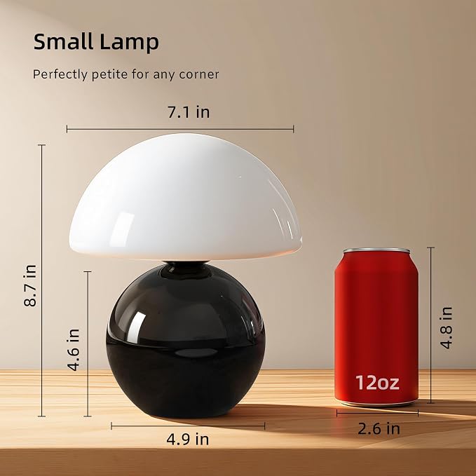 Mushroom Lamp Table Lamp for Bedroom,Desk Bedside Small Lamps for Living Room Night Stands,Mushroom Decor Cute Mini Modern Mid Century Lamps,Unique Aesthetic Home Living Room Decor(Black)