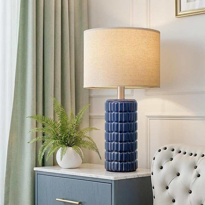 Seealle 23" Modern Ceramic Table Lamps Set of 2, Lamps for Bedroom, Blue | Lamps for Living Room, Bedroom, Bedside, Night Stands, End Table, Desk, Farmhouse Home Decor