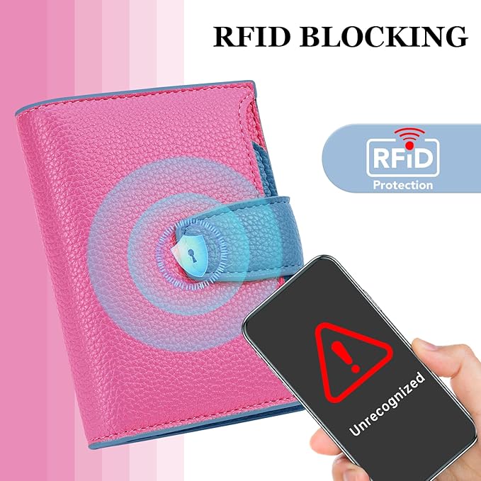 Airkit Small Wallet Women RFID Blocking Soft Leather Bifold Compact Card Holder Wallet for Women with Zipper Coin Pocket 4 ID Window