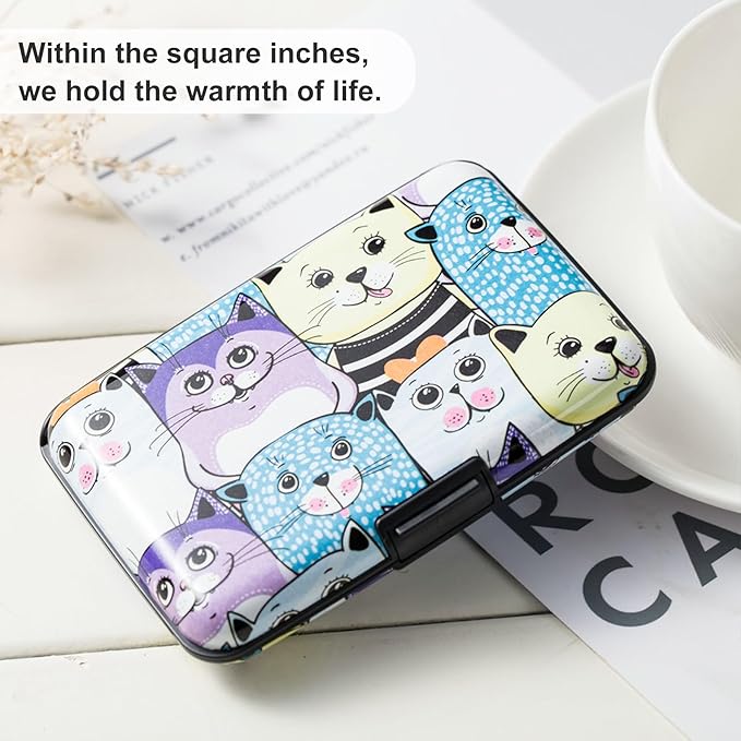 ELFISH Mini RFID Aluminum Wallet Credit Cards Holder Business Card Case Metal ID Case for Men Women (Color cat)