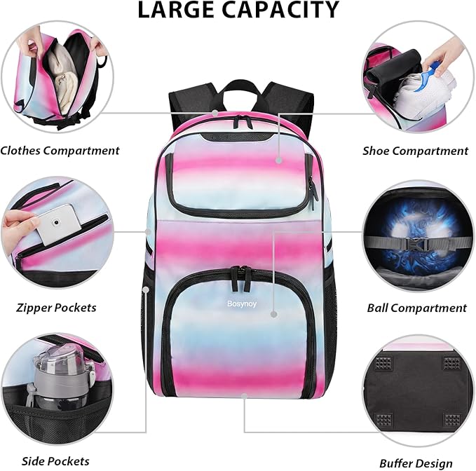 Bosynoy Bowling Backpack, Bowling Ball Bag Totes for Single Ball with Shoe Compartment & Foam Padded, Fits Shoes Up to US Mens Size 16, Grey