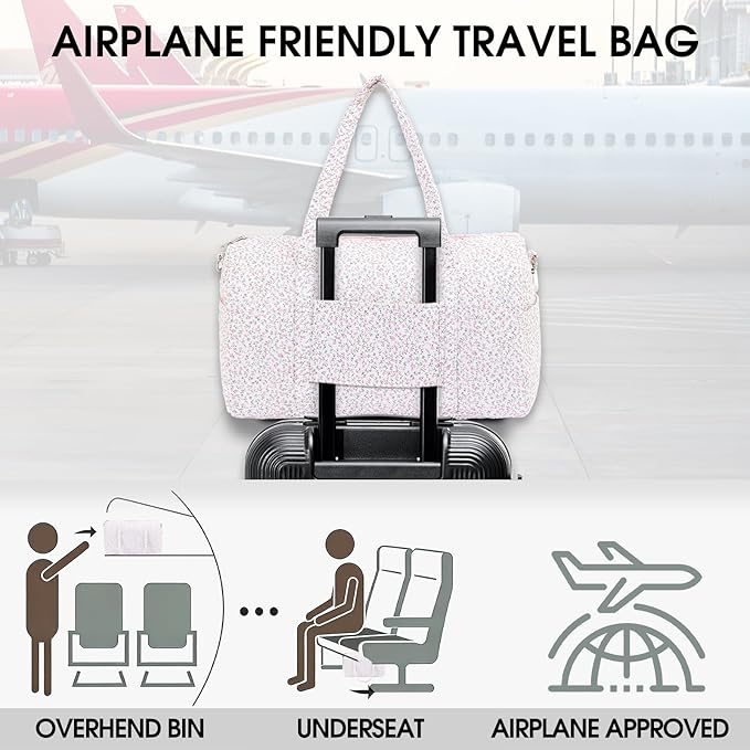Duffle Bag, Gym Bag for Women, Quilted Duffle Bags, Travel Large Capacity Floral Weekender Bags
