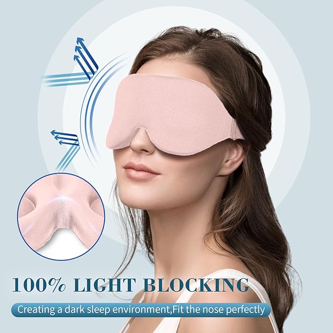 ZGGCD Sleep Mask for Side Sleeper, Light Blocking Sleeping Eye Mask for Women Men, 3D Contoured Night Blindfold, Luxury Eye Cover Eyeshade with Adjustable Strap for Travel, Nap, Nurse Essentials, Pink