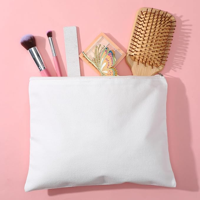 8 Pack Blank Canvas Makeup Bag, White 12 x 9 Inch Zipper Pouch Multipurpose Cosmetic Bag for DIY, Travel Organizer, Stationery Storage