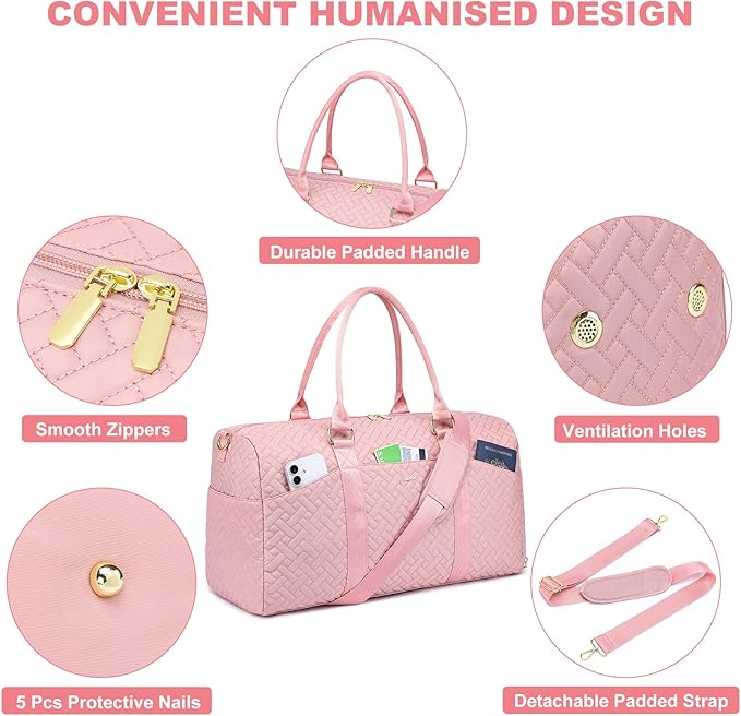 Women Weekender Travel Duffle Bag: Travel Duffel Overnight Bags with Shoe Compartment Large Carry on Tote with Toiletry Bag Weekend Traveling Yoga Gym Hospital Bag for Women with Wet Pocket Pink