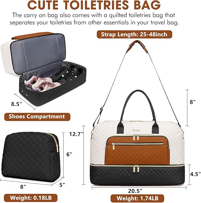 Travel Duffle Bag Weekender for Women - Carry-On Overnight Bag Personal Item Bag with Shoe Compartment & Wet Pocket Large Weekend Tote Bags with Toiletry Bag Hospital Bags for Labor and Delivery