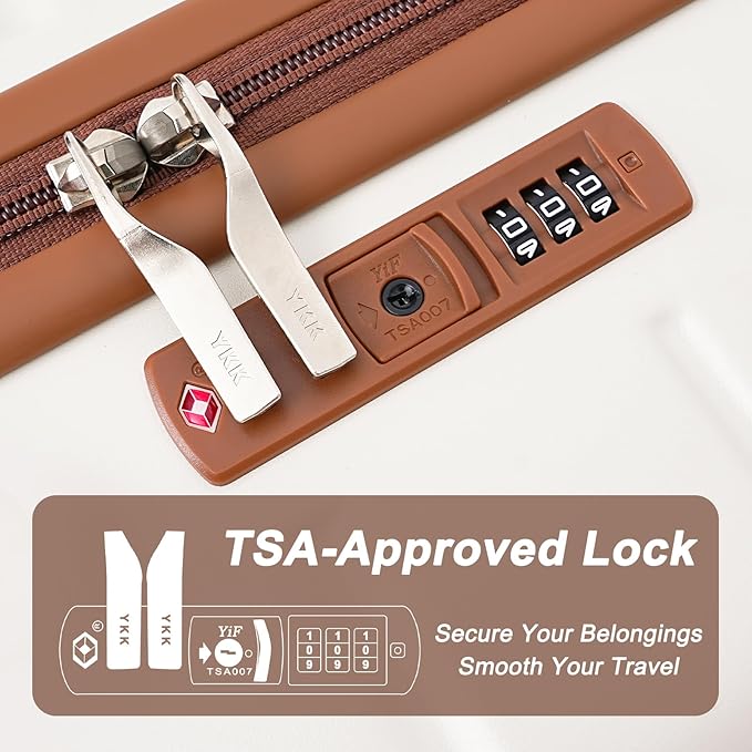 5-Piece Luggage Sets with 8 Smooth Spinner Wheels, Hard shell ABS+PC Luggage, Travel Suitcases with TSA Lock, YKK Zippers (20/24/28/DB/TB Beige)