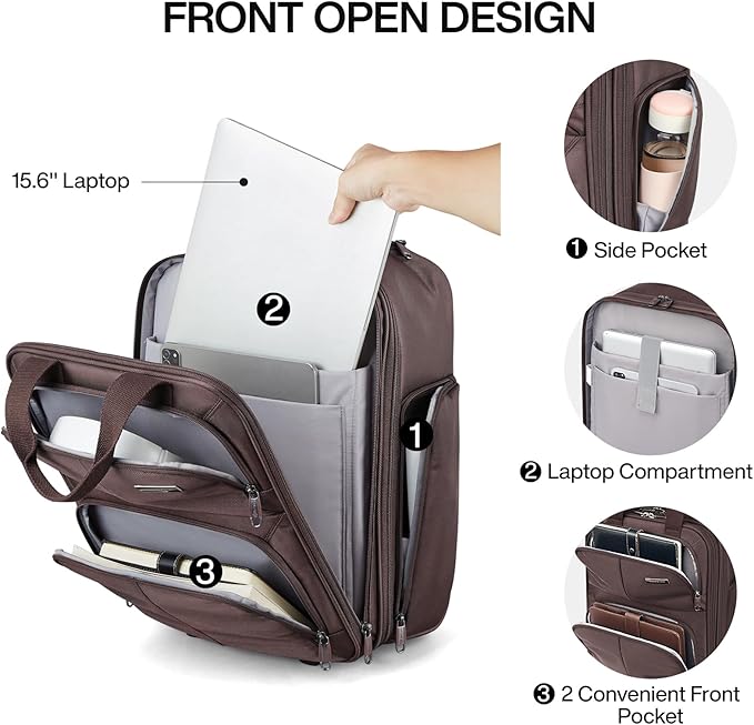 Hanke 16 Inch Underseat Carry On Luggage With Wheels, Small Rolling Suitcase Lightweight Under Seat Carry On Bag, Airline Approved Personal Item Overnight Softside Travel Luggage Bag,Coffee