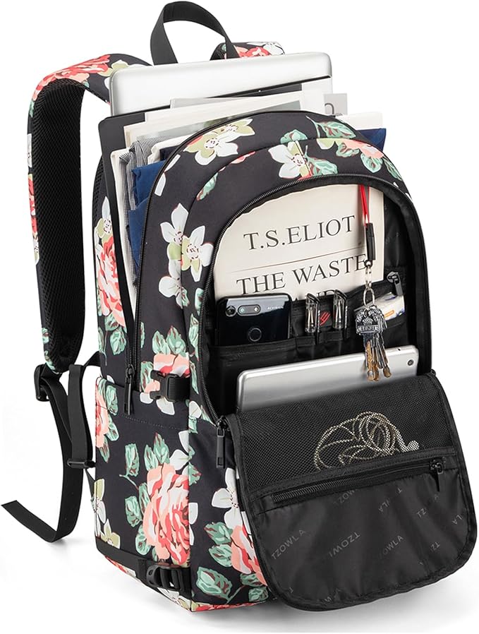 Tzowla Backpack Purse for Women with Giant Tumbler Holder Pocket, Stylish Travel Casual Daypack, Work Shopping Bag Light Weight For Men Fits 15.6 Inch Laptop Netbook- Flower
