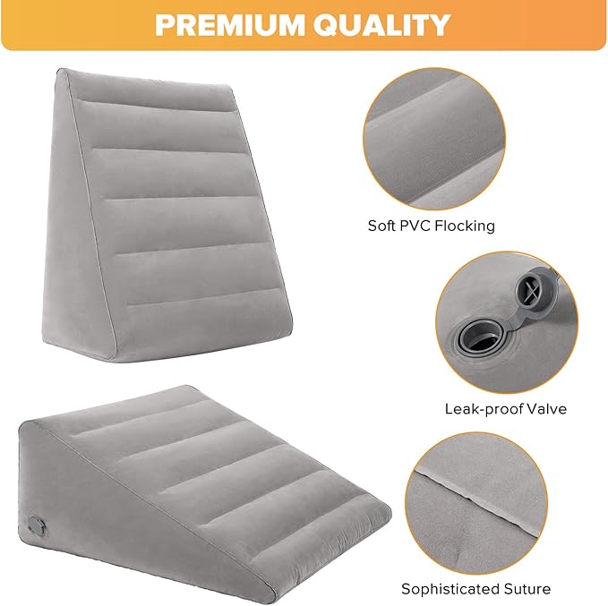 Inflatable Wedge Pillow for Traveling, 12 Inch Travel Bed Wedge for Headboard Triangle Pillow, Travel Wedge Pillow for Sleeping, Acid Reflux Relief, After Surgery, Back Pain Relief