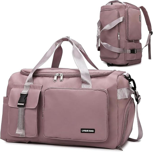 Eslcorri Gym Duffle Bag for Women Men, Sports Backpack with Wet & Shoe Compartment, Fitness Overnight Weekender Bag for Yoga, Swim, Travel (Style B, DarkPink)