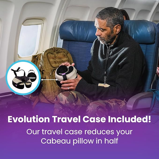 Cabeau Travel Neck Pillows for Airplanes – The Neck’s Evolution, TNE S3 – Supportive Memory Foam Design for Long Haul Flights – Attachable Seat Straps and 360° Support (Sydney Blue)