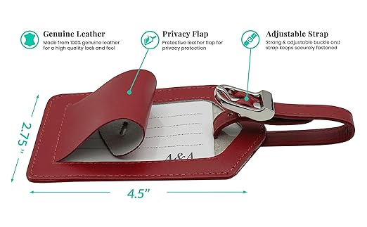 Red Genuine Top Grain Leather Luggage Tag