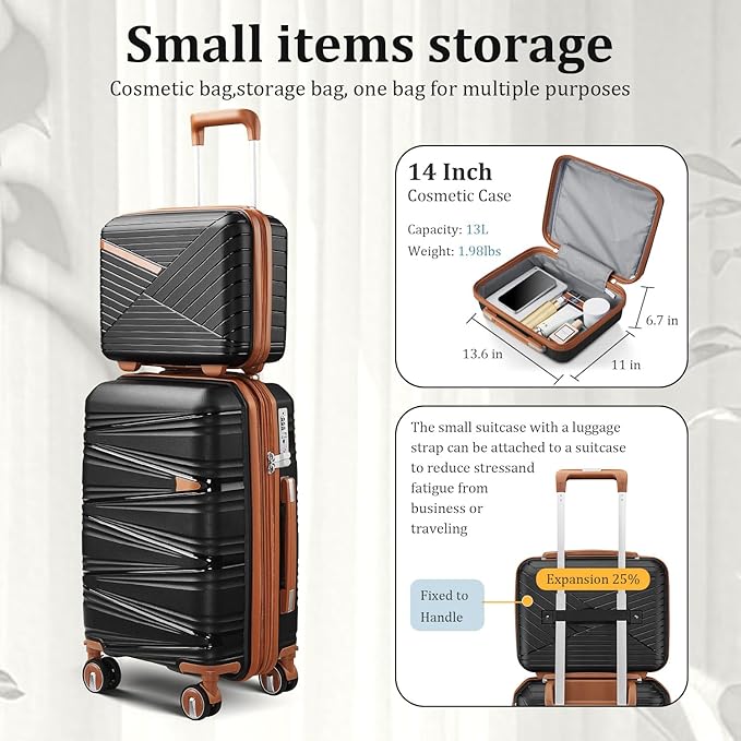4 Piece Expandable Hardshell Pink Luggage Sets with Spinner Wheels, Lightweight Travel Suitcase Set with TSA Locks, 20 inch Carry On for Women (Black, 4 Piece Set)