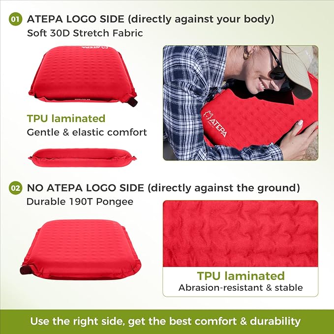 ATEPA Inflatable Seat Cushion, Self-Inflating Portable Stadium Airplane Travel Foam Cushion Pad for Camping, Sports Events, Outdoor
