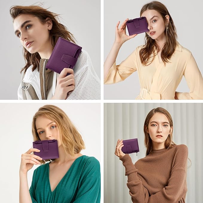 Airkit Small Wallet Women RFID Blocking Soft Leather Bifold Compact Card Holder Wallet for Women with Zipper Coin Pocket 4 ID Window