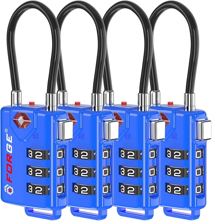 Bright Colors, TSA Approved Luggage Locks 4 Pack, Re-settable Combination with Alloy Body, Blue 4 Locks.