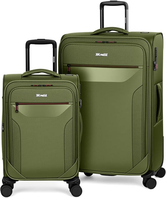 2PCS Set（22in/32in）Softside Luggage Sets w/ Spinner Wheels,Expandable 20% Luggage w/TSA LOCK,Upright Spinner Softshell,Lightweight Durable Rolling Travel Luggage Set for Men/Women（Green,22in/32in）