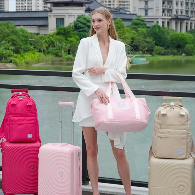 LARVENDER Carry On Luggage Set 22x14x9 Airline Approved, Expandable 20 Inch Carry-On Suitcases With Wheels, Lightweight Luggage Sets 3 Pieces With Duffel Bag, Light Pink