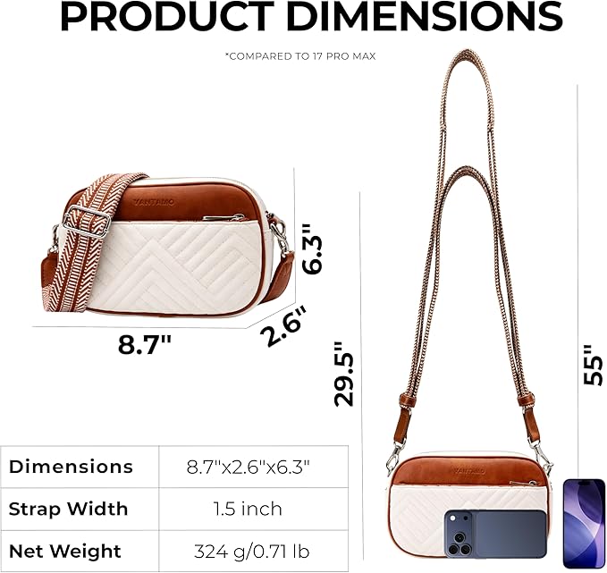 Vantamo Premium Quilted Crossbody Bags for Women with Anti-Pickpocket Clip, Vegan Leather Handbags, Travel Purses for Women